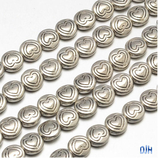 30pcs Antique Silver Heart Disc Spacer Beads Tibetan Style 6.5x3mm Hole 1mm