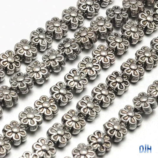 35pcs Antique Silver 6 Petal Flower Spacer Beads Tibetan Style 6.5x4.5mm Hole 1m