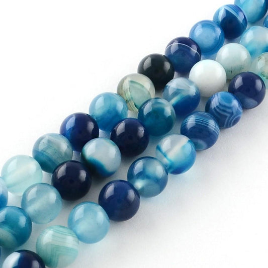 20pcs Dyed Natural Striped Agate Beads Round 6mm Hole 1mm Blue