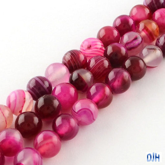 20pcs Dyed Natural Striped Agate Beads Round 6mm Hole 1mm Pink