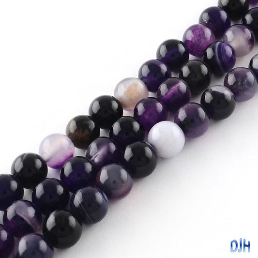 20pcs Dyed Natural Striped Agate Beads Round 6mm Hole 1mm Purple