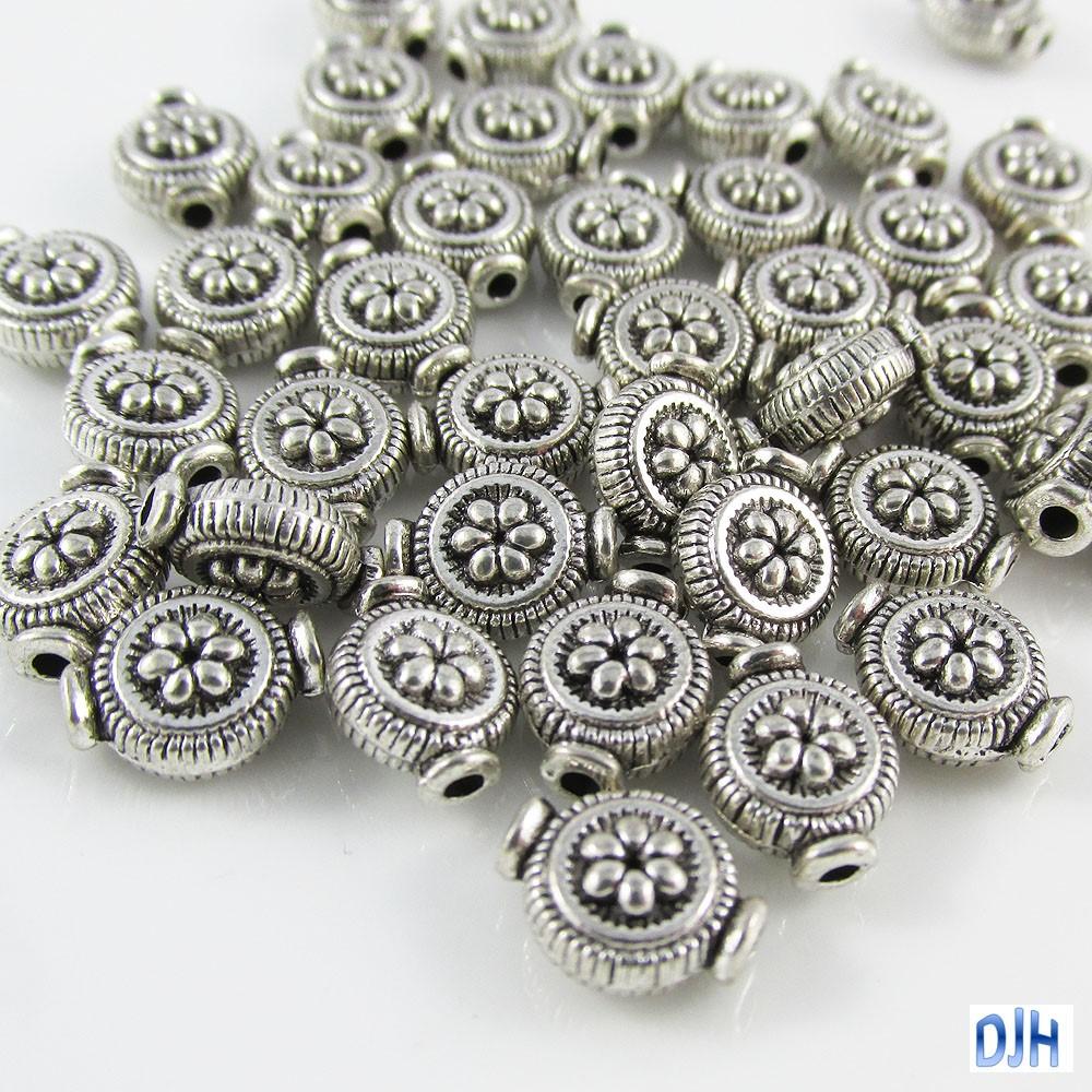 20pcs Antique Silver Flower Disc Spacer Beads Tibetan Style 10x8x5mm Hole 1mm