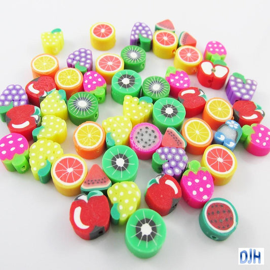 20pcs Mixed Fruit Bead Polymer Clay Mixed Colours 7-12x8-10mm Hole 1mm