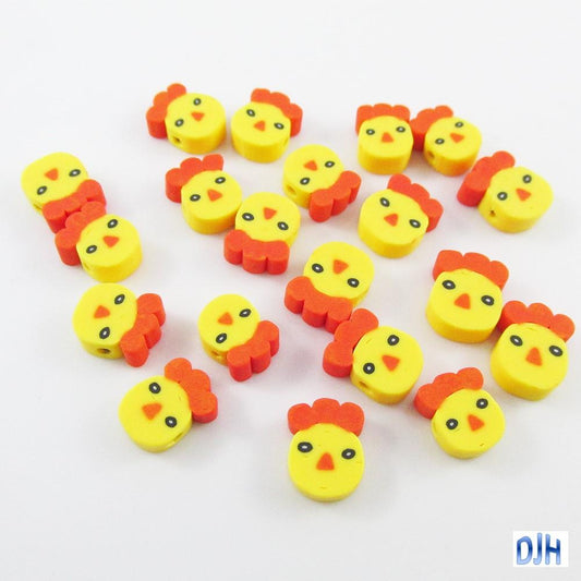 20pcs Bulk Chicken Head Bead Polymer Clay 11x9x4mm Hole 1.5mm