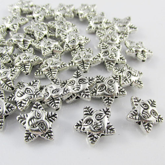 20pcs Star Face Spacer Beads Tibetan Style 12x11mm Hole 1mm