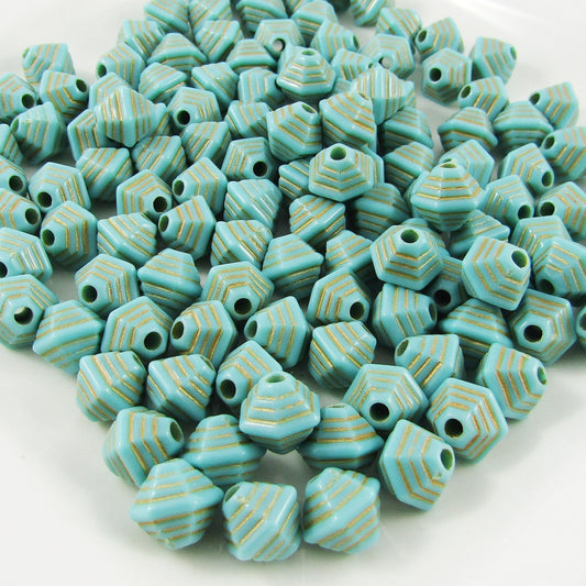 50g 120+pcs Acrylic Metallic Etched Bicone Craft Beads 10x11mm Hole 2mm