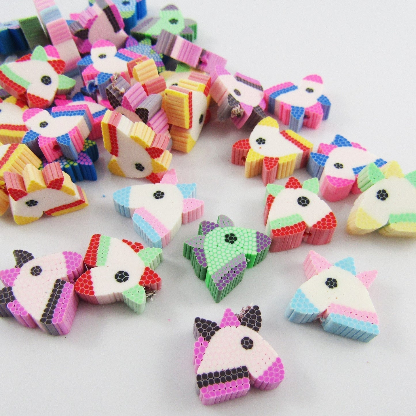 50pcs Unicorn Bead Polymer Clay Mixed Colours 13x13mm Hole 1mm