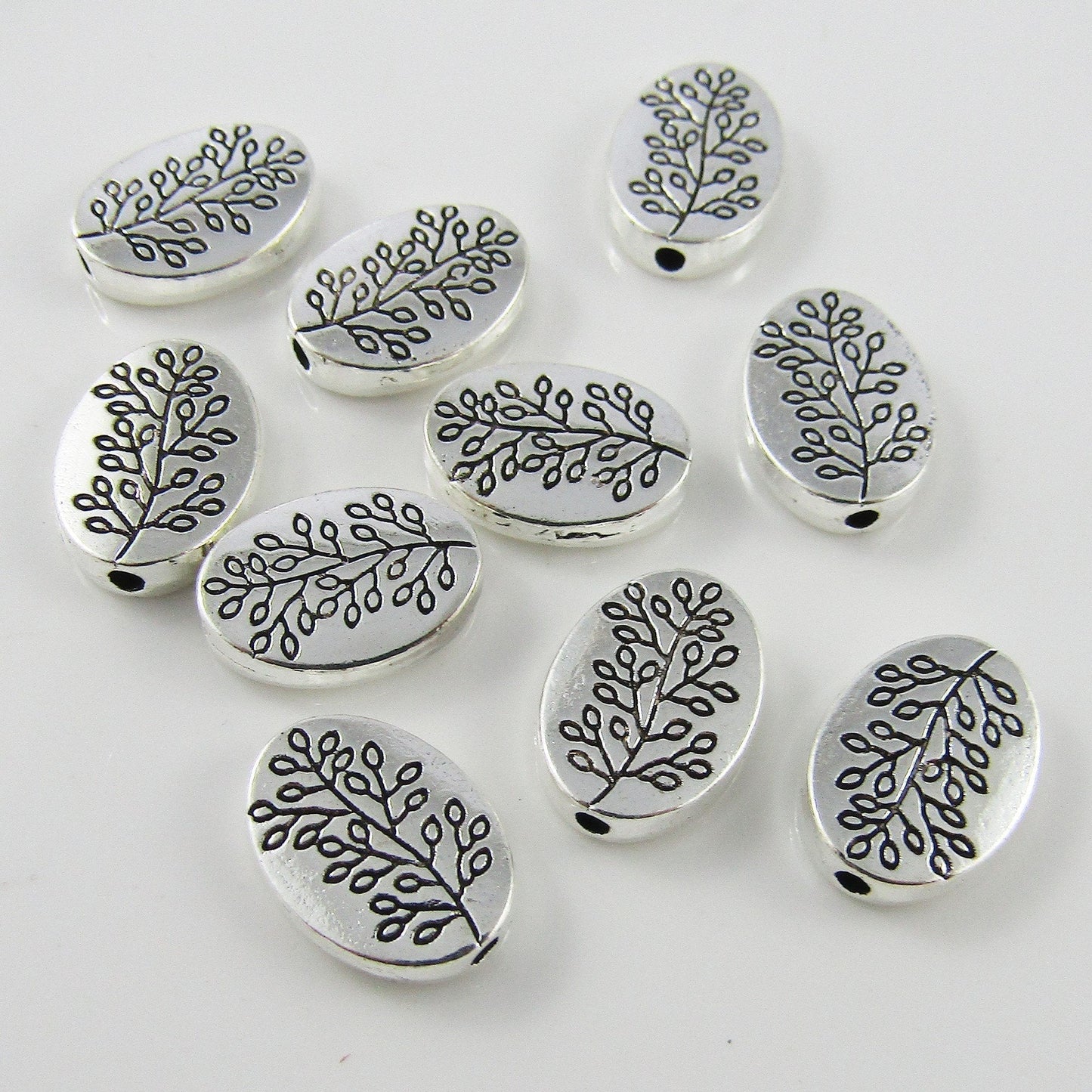 Bulk 10pcs Oval Leaf Print Bead Alloy 13x10x3mm Hole size 1.5mm