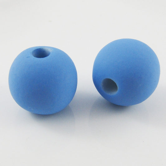 10pcs Acrylic Rubber Look Round Blue Craft Bead 15mm Hole 3.5mm