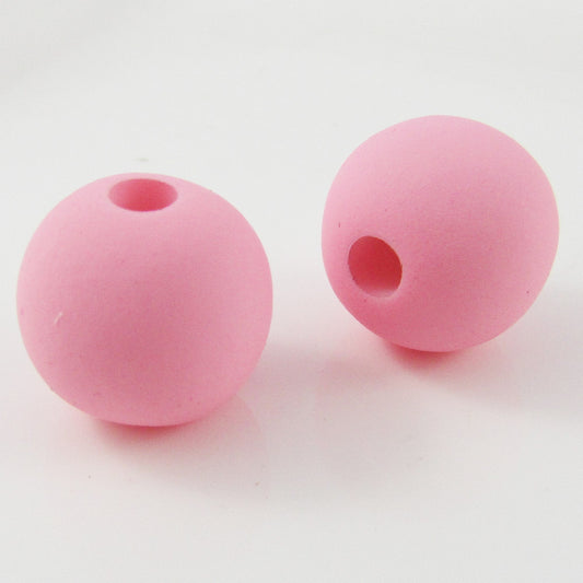 10pcs Acrylic Rubber Look Round Pink Craft Bead 15mm Hole 3.5mm