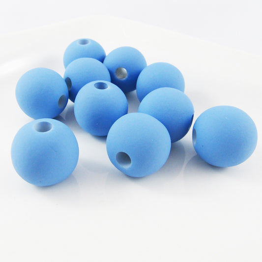 10pcs Acrylic Rubber Look Round Blue Craft Bead 13mm Hole 3.5mm