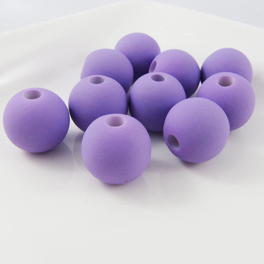 10pcs Acrylic Rubber Look Round Purple Craft Bead 13mm Hole 3.5mm