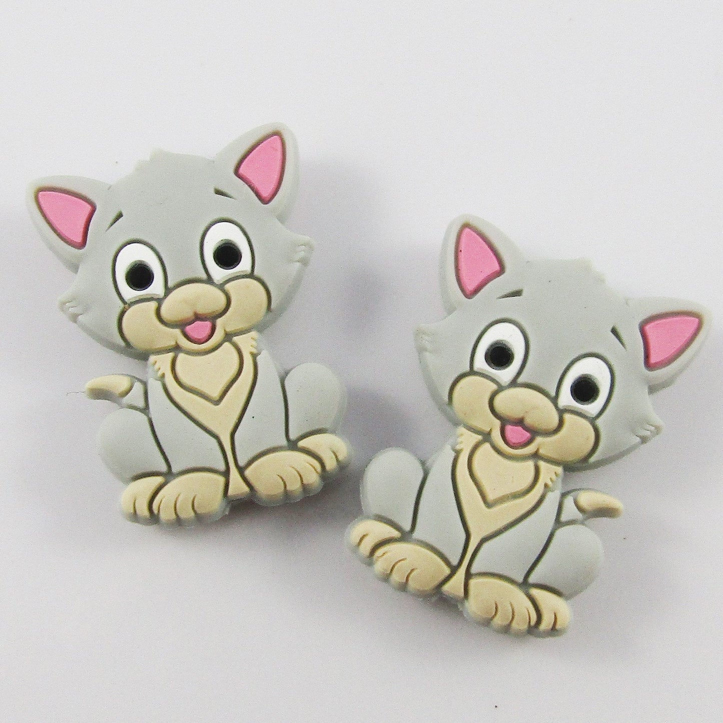 2pcs Cat Silicone Focal Bead Grey Kitten 29x22x8mm Hole 2mm Pen Keychains