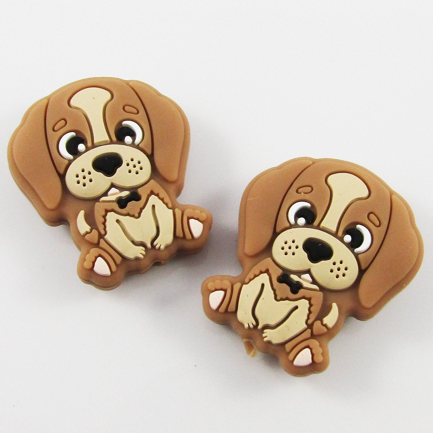 2pcs Dog Silicone Focal Bead Brown Puppy Beagle 28x25x9mm Hole 2mm Pen Keychains