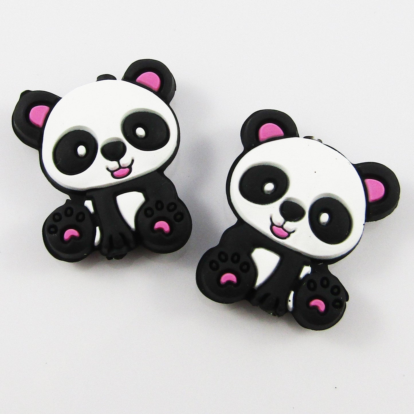 2pcs Panda Silicone Focal Bead Cute Animal 28x24x7.5mm Hole 2.5mm Pen Keychains