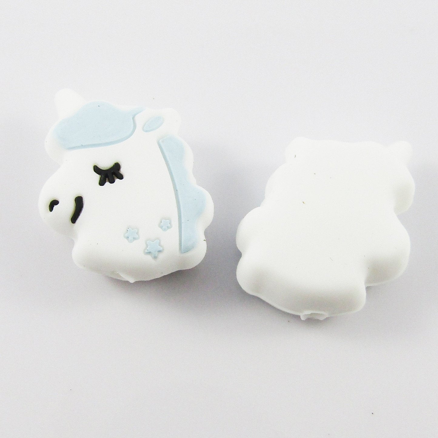 2pcs Unicorn Silicone Focal Bead 27.5x22x11mm Hole 2.5mm Pen Keychains Blue