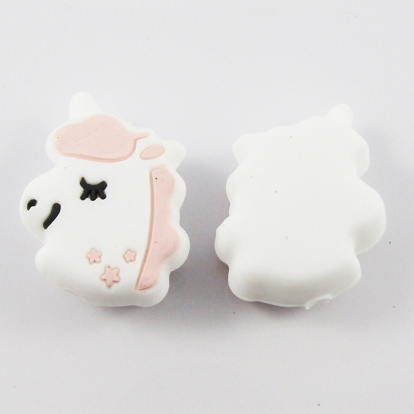 2pcs Unicorn Silicone Focal Bead 27.5x22x11mm Hole 2.5mm Pen Keychains Pink