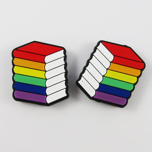 2pcs Rainbow Books Silicone Focal Bead 30x25mm Hole 2.5mm Beadable Pen Keychains