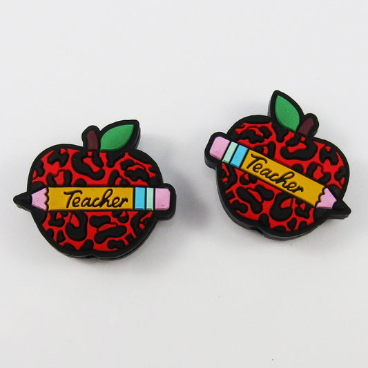 2pcs Apple Teacher Silicone Focal Bead 26x30mm Hole 2mm Beadable Pen Keychains