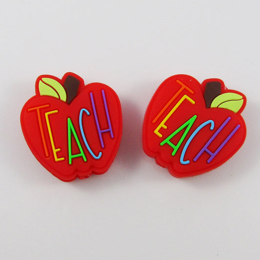 2pcs Teach Apple Silicone Focal Bead 30x28mm Hole 2.5mm Beadable Pen Keychains