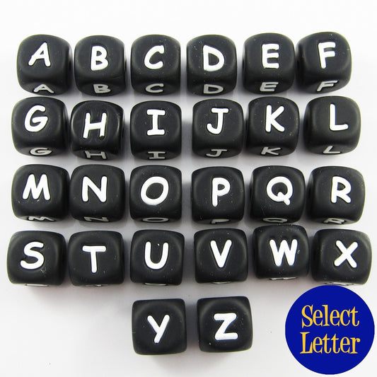 Bulk Pack of 10 Black Cube Letter Silicone Bead 12mm with 2mm Hole Pens Lanyards