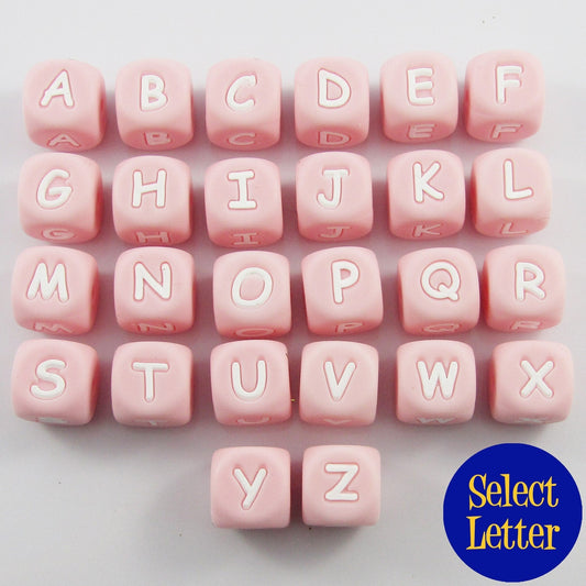 Bulk Pack of 10 Pink Cube Letter Silicone Bead 12mm with 2mm Hole Pens Lanyards