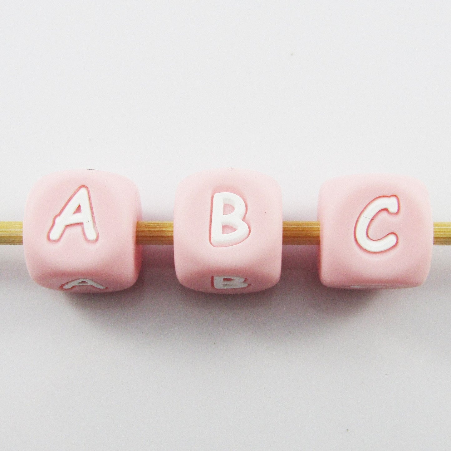 Bulk Pack of 10 Pink Cube Letter Silicone Bead 12mm with 2mm Hole Pens Lanyards