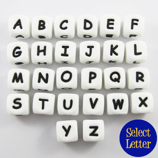Bulk Pack of 10 White Cube Letter Silicone Bead 12mm with 2mm Hole Pens Lanyards