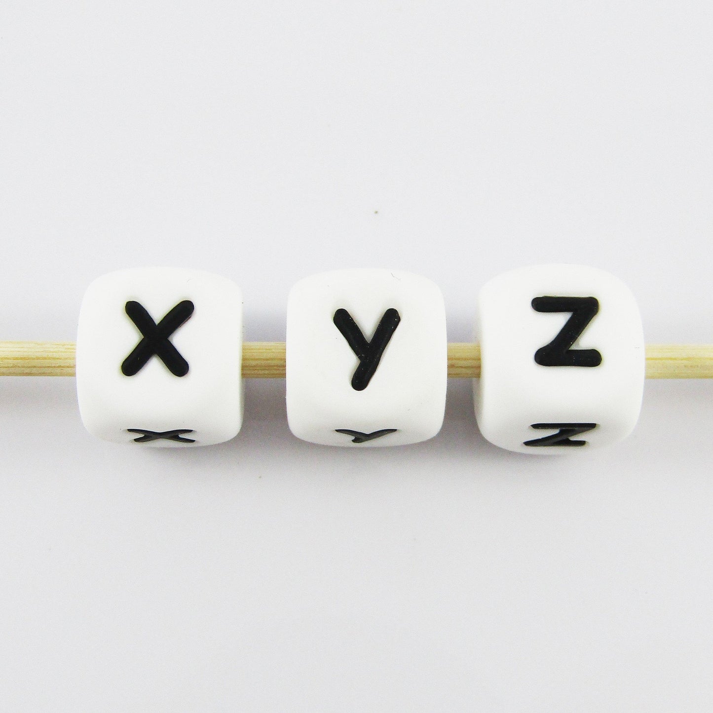 A-Z 26pc Set White Cube Letter Silicone Bead 12mm Hole 2mm Keychains Lanyards