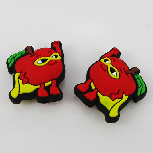 2pcs Apple Superhero Silicone Focal Bead 28x24mm Hole 2.5mm Pen Keychains