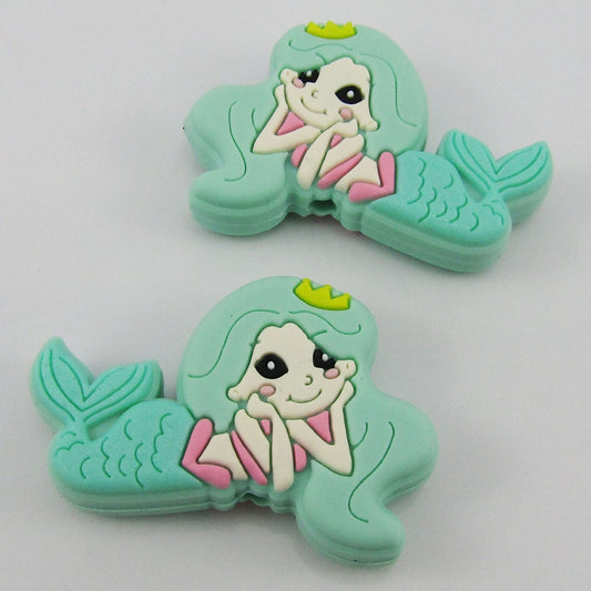2pcs Mermaid Silicone Focal Bead Green 26x37mm Hole 3.5mm Beadable Pen Keychains