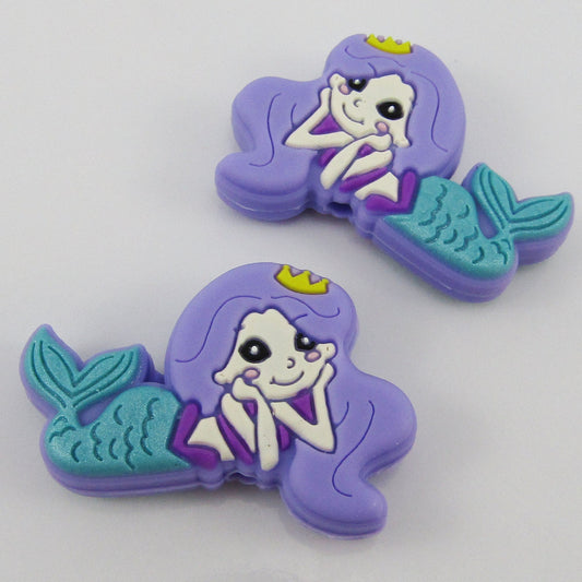 2pcs Mermaid Silicone Focal Bead Lilac 26x37mm Hole 3.5mm Beadable Pen Keychains