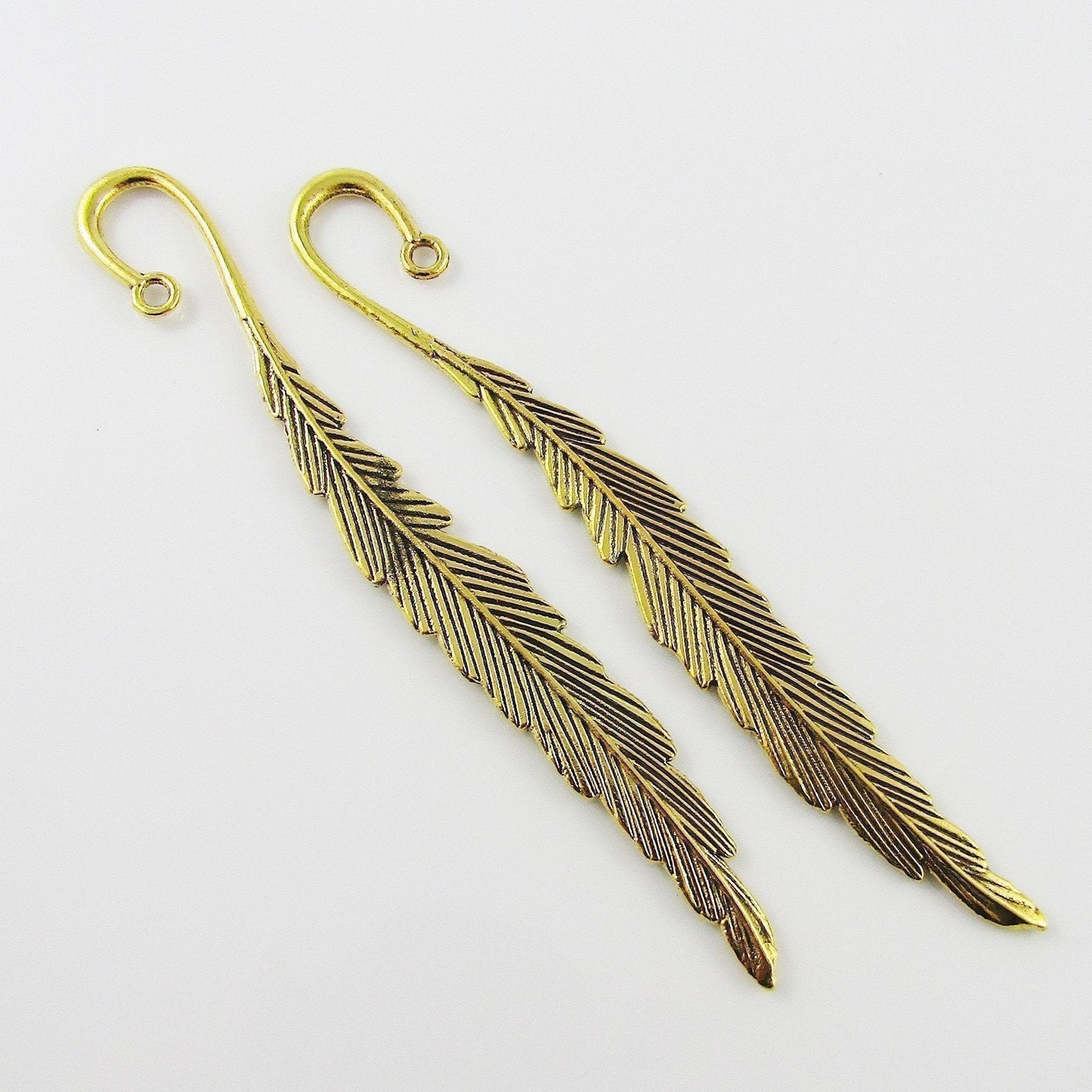 Bulk Feather Bookmark 117mm Antique Gold Suit Beading Qty 1,5 or 10