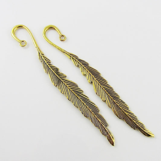 Bulk Feather Bookmark 117mm Antique Gold Suit Beading Qty 1,5 or 10