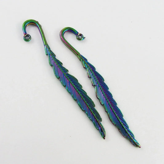 Bulk Mini Feather Bookmark 80mm Alloy Iridescent Suit Beading Qty 1,5 or 10