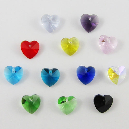 Bulk 10pcs Glass Faceted Heart Charm Pendant 10mm Select 12 Colours