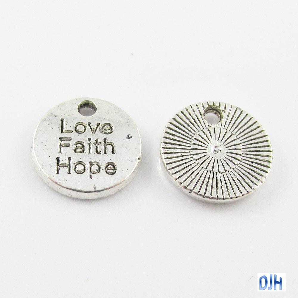 Bulk Love Faith Hope Disc Charm Pendant Inspirational Message 12mm Select Qty