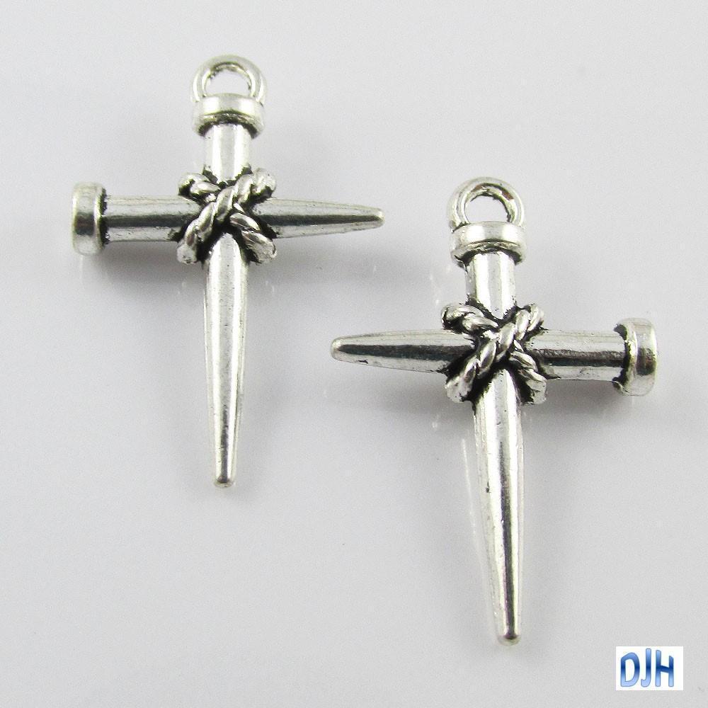 Bulk Nail Cross Charm Pendant Religious Christian 24x16mm Select Qty