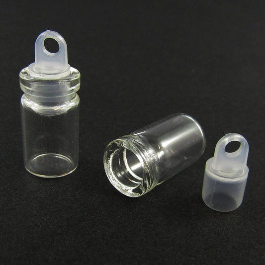 20pce Craft Clear Glass Mini Wish Bottle with Plastic Loop Cap 24x10mm Hole 6mm