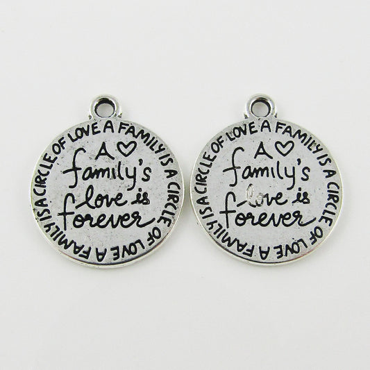 BULK Family Love Message Disc Charm Pendant Family Message 20x17mm Select Qty