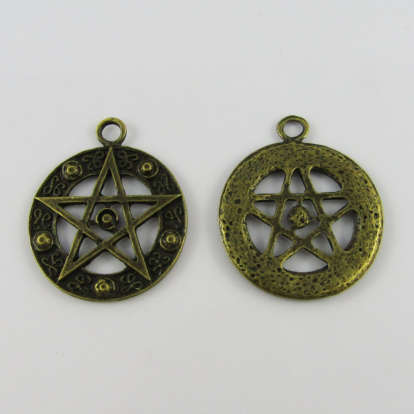 Bulk Wicca Pentagram Charm Pendant Symbol Antique Bronze 33x39mm Select Qty