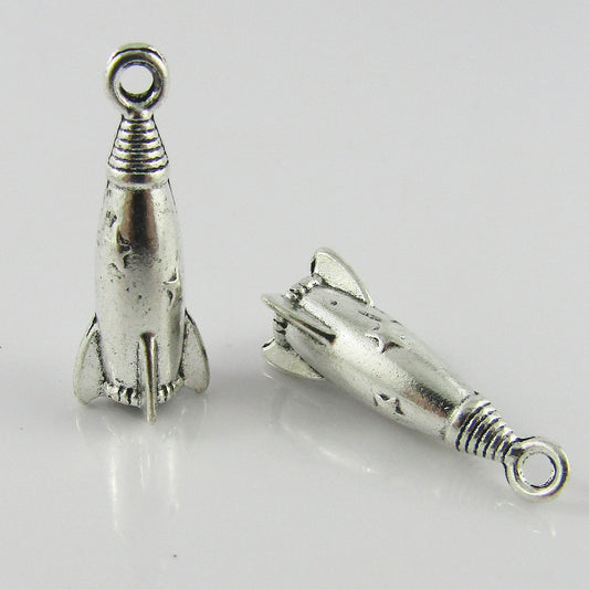 Bulk 3D Rocket Charm Pendant Space Rocket Alloy 24x7mm Select Qty