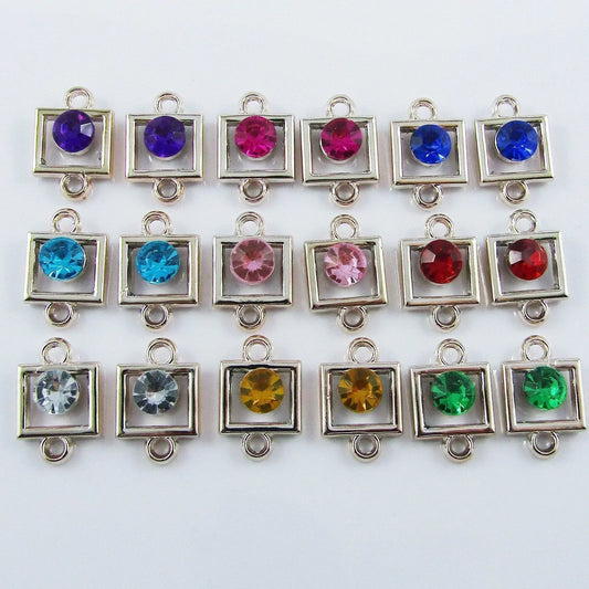 10pcs in Random Pairs Square Rhinestone Connector Charm Pendant 23x15mm ACRYLIC