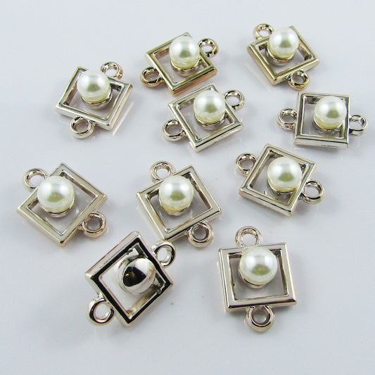 10pcs Light Gold Square Pearl Connector Charm Pendant 23x15mm ACRYLIC