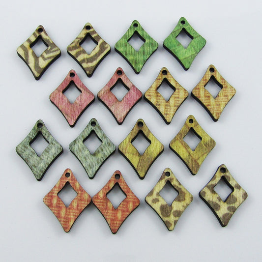 10pcs in Random Pairs Printed Wood Kite Charm Pendant 24x18mm