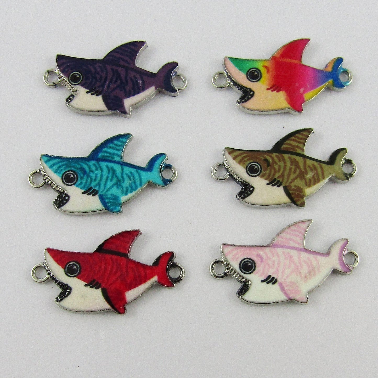 Bulk 10pcs Enamel Shark Charm Connector 18x28x1.5mm Hole 1.8mm