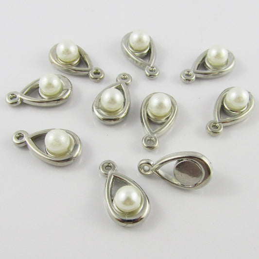 10pcs Pearl in Teardrop Charm Pendant 18x10x7mm ACRYLIC