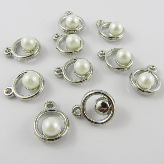 10pcs Pearl in Circle Charm Pendant 15x12x8mm ACRYLIC