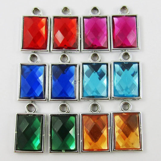 10pcs in Random Pairs Rectangle Faceted Rhinestone Charm Pendant 21x13mm ACRYLIC