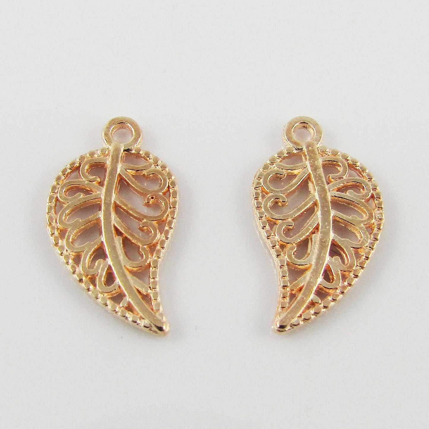 BULK Filigree Leaf Rose Gold Charm Pendant Plant Nature 18x10mm Select Qty